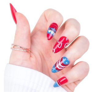 Press on Nails Medium Almond Christmas, 24pcs, Nail Glue & 20 Jelly Glue Incl.